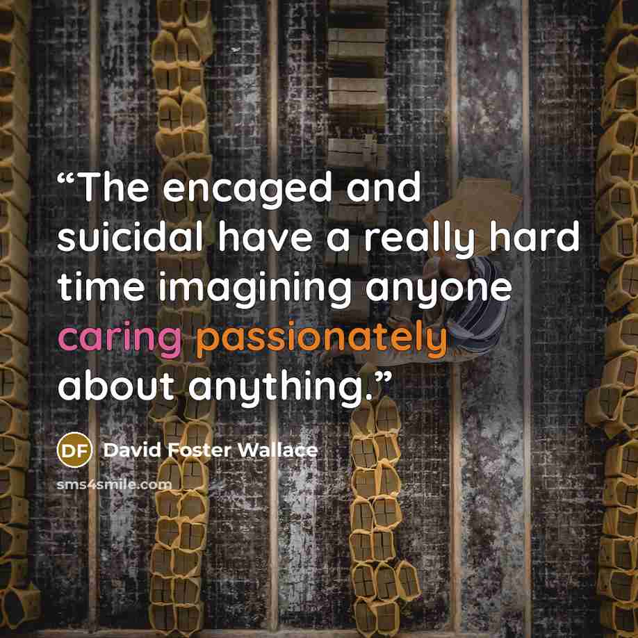 “The encaged and suicidal have a really hard time imagining anyone caring passionately about anything.” quote by David Foster Wallace
