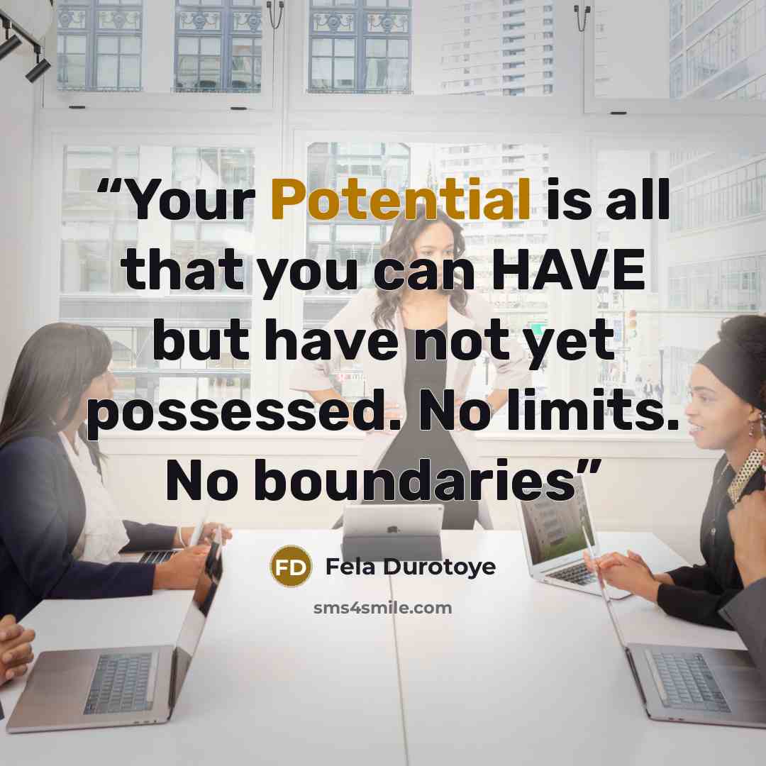 “Your Potential is all that you can HAVE but have not yet possessed. No limits. No boundaries” quote by Fela Durotoye