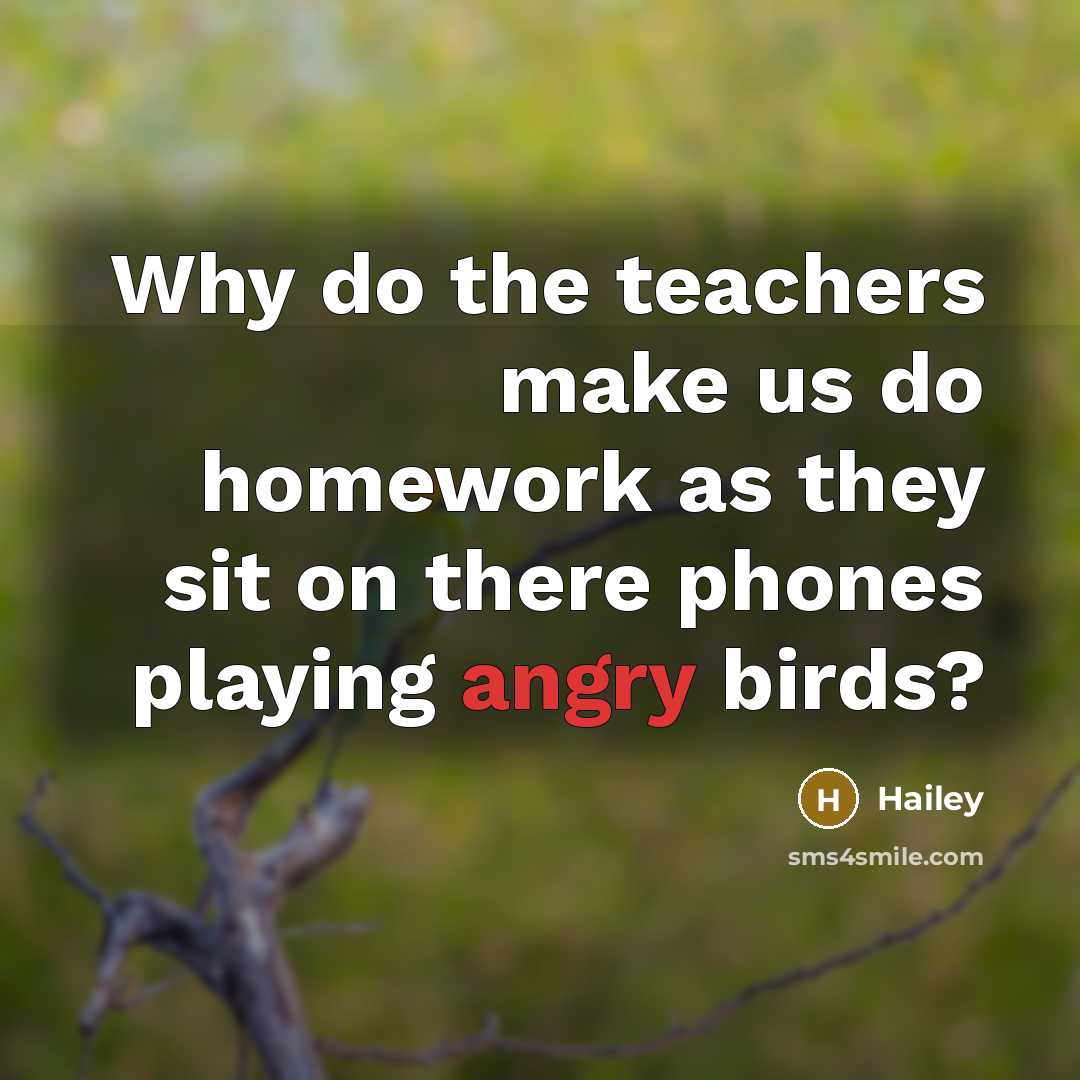 “Why do the teachers make us do homework as they sit on there phones playing angry birds?” quote by Hailey