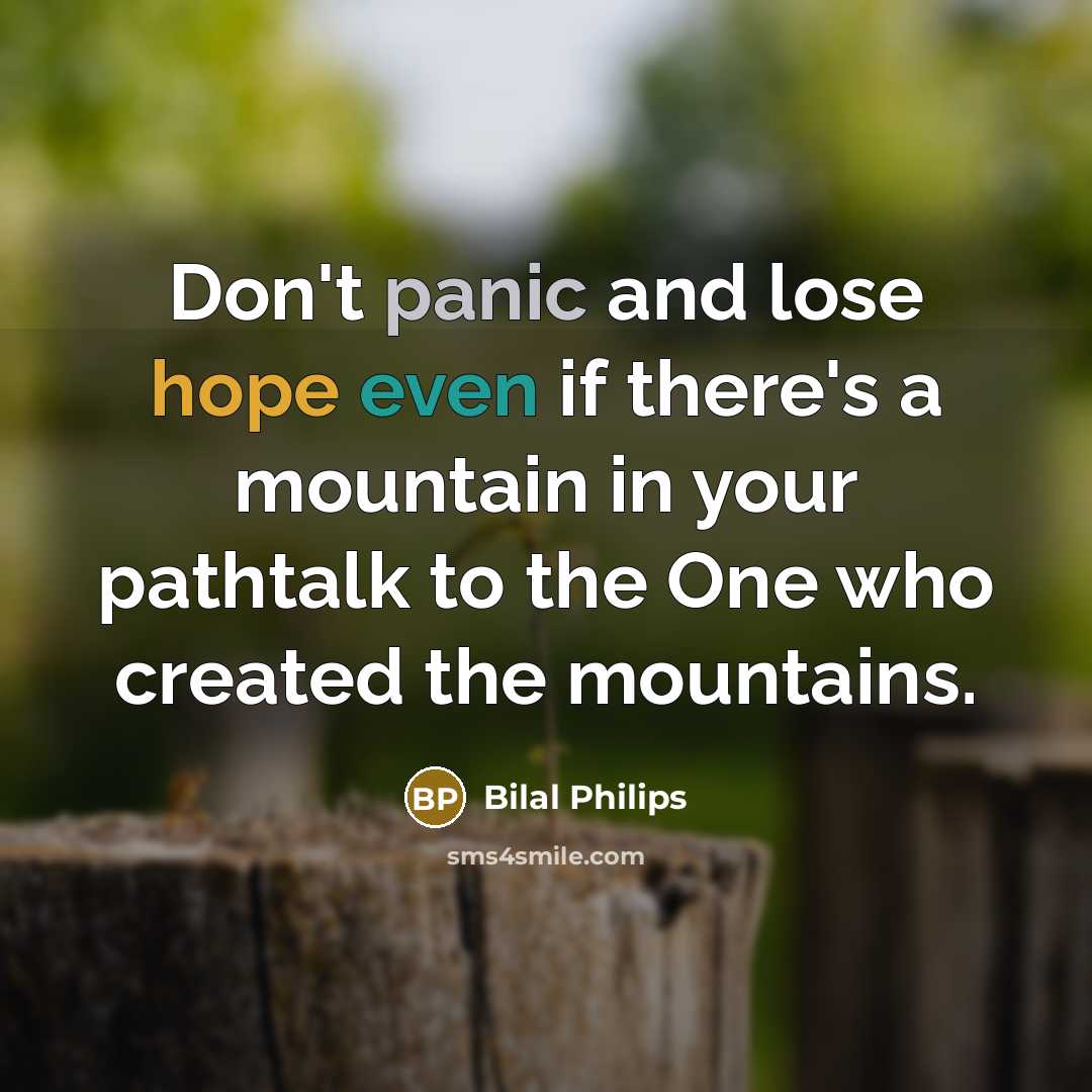 “Don't panic and lose hope even if there's a mountain in your pathtalk to the One who created the mountains.” quote by Bilal Philips