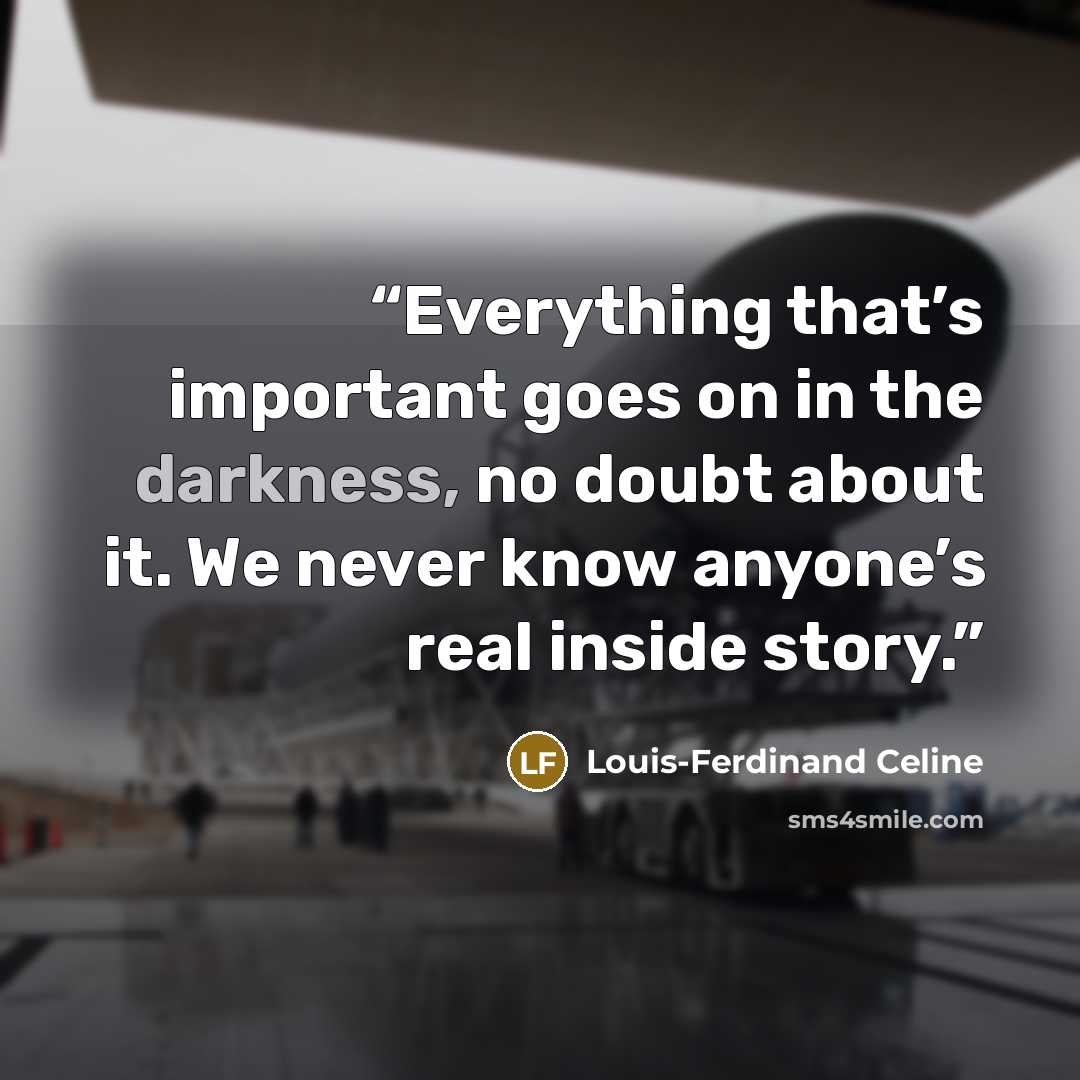 “Everything that’s important goes on in the darkness, no doubt about it. We never know anyone’s real inside story.” quote by Louis-Ferdinand Céline