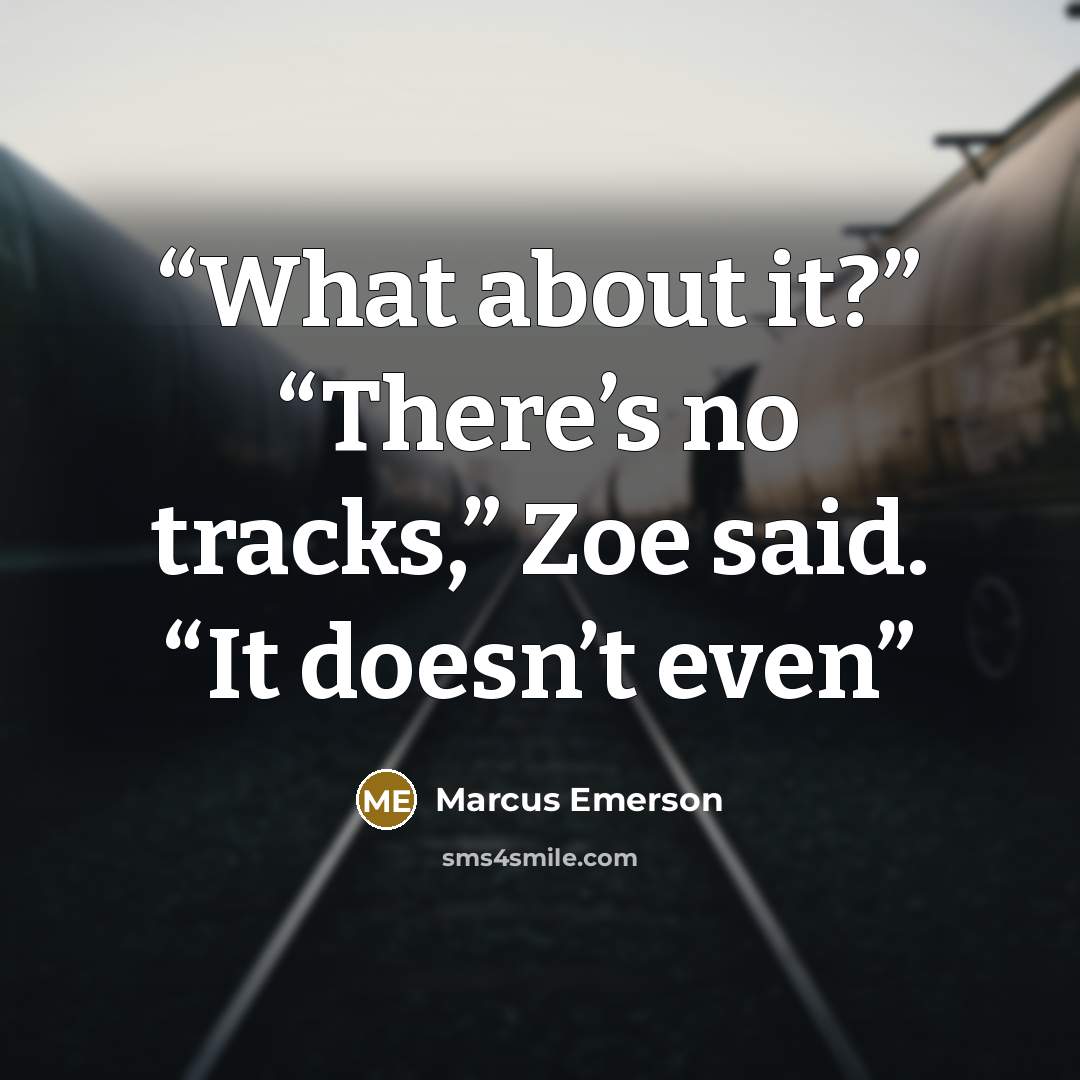 “What about it?” “There’s no tracks,” Zoe said. “It doesn’t even” quote by Marcus Emerson