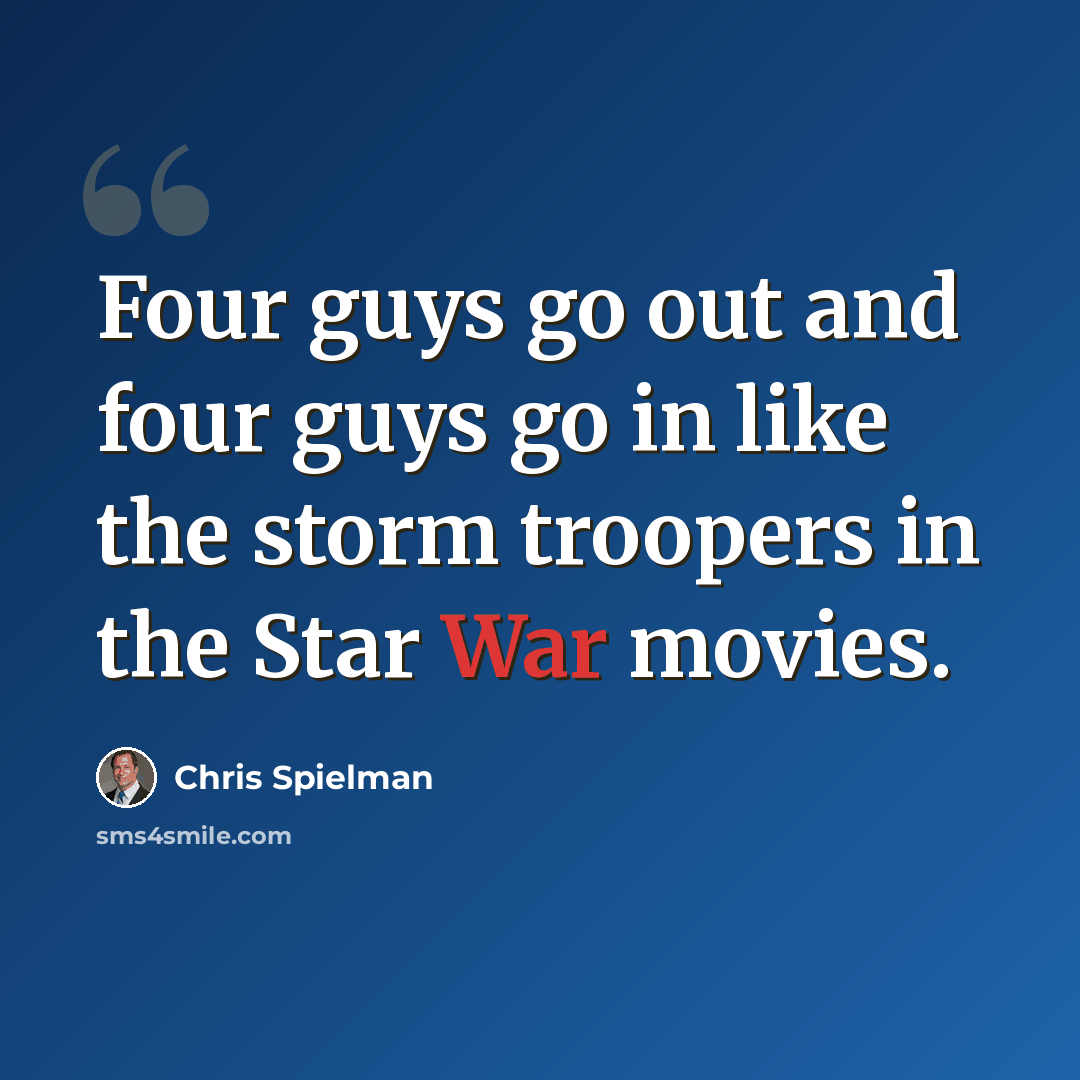 “Four guys go out and four guys go in like the storm troopers in the Star War movies.” quote by Chris Spielman