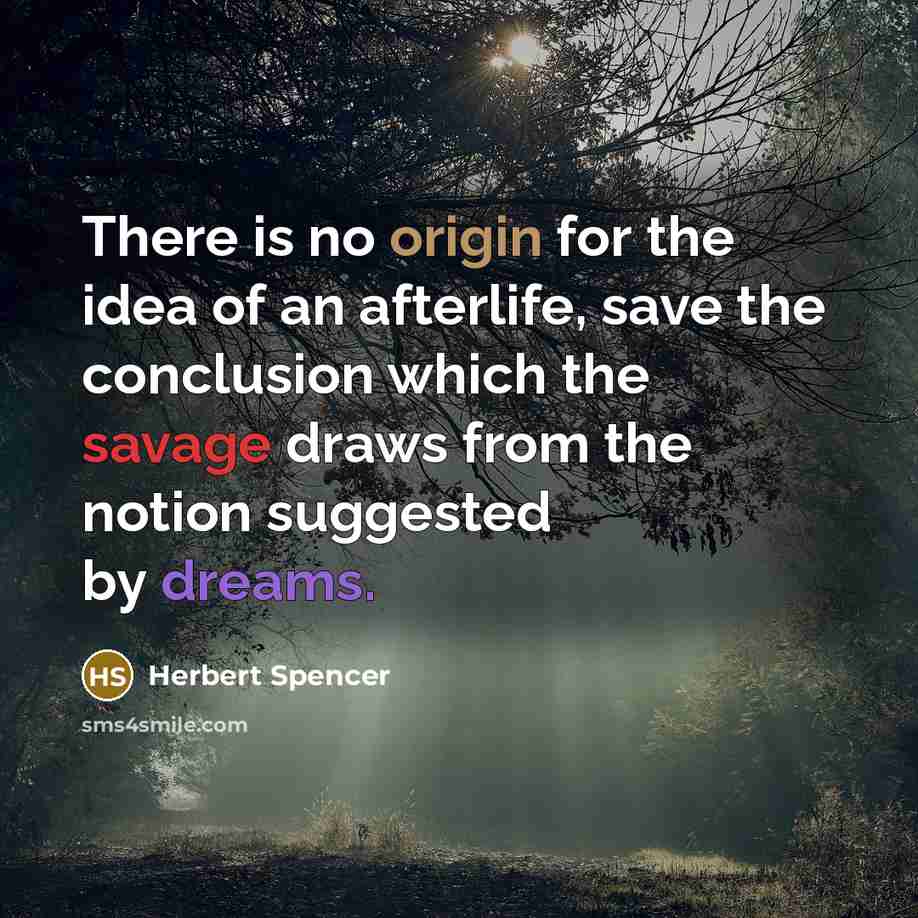 “There is no origin for the idea of an afterlife, save the conclusion which the savage draws from the notion suggested by dreams.” quote by Herbert Spencer
