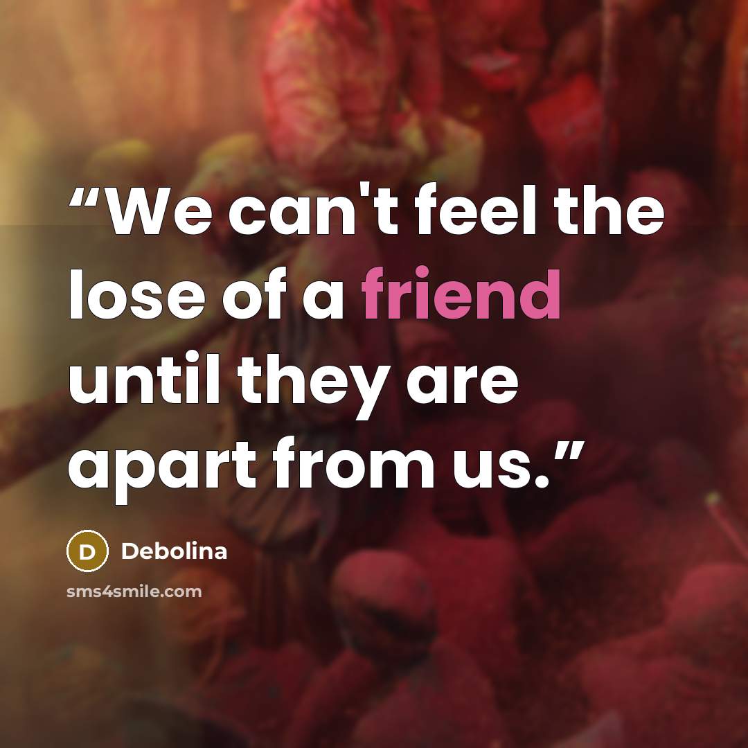 “We can't feel the lose of a friend until they are apart from us.” quote by Debolina