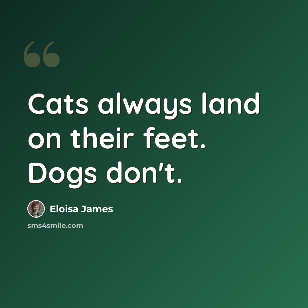 “Cats always land on their feet. Dogs don't.” quote by Eloisa James