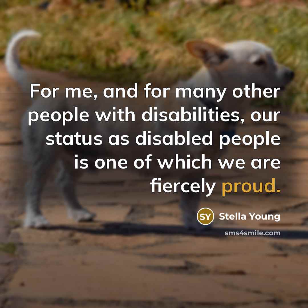 “For me, and for many other people with disabilities, our status as disabled people is one of which we are fiercely proud.” quote by Stella Young
