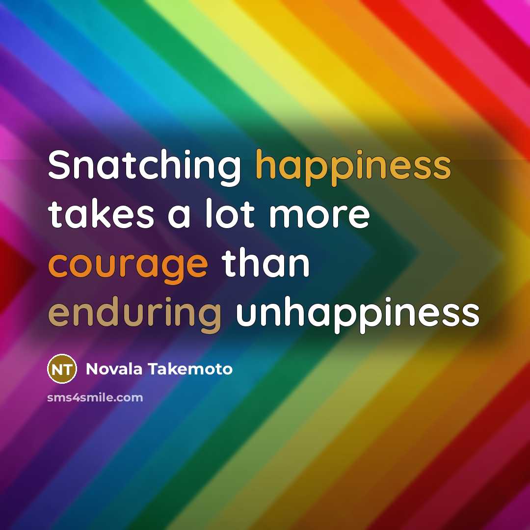 “Snatching happiness takes a lot more courage than enduring unhappiness” quote by Novala Takemoto