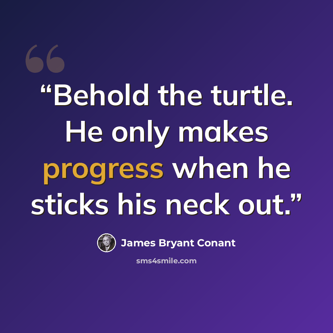 “Behold the turtle. He only makes progress when he sticks his neck out.” quote by James Bryant Conant