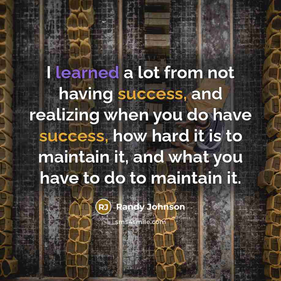 “I learned a lot from not having success, and realizing when you do have success, how hard it is to maintain it, and what you have to do to maintain it.” quote by Randy Johnson