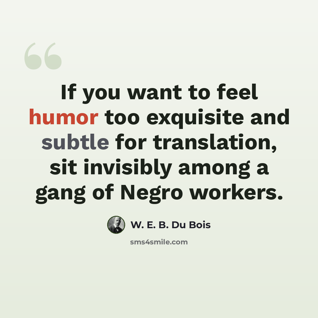 “If you want to feel humor too exquisite and subtle for translation, sit invisibly among a gang of Negro workers.” quote by W. E. B. Du Bois