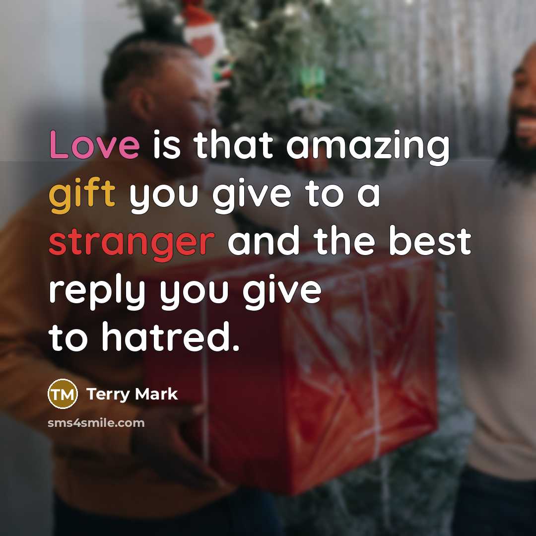 “Love is that amazing gift you give to a stranger and the best reply you give to hatred.” quote by Terry Mark