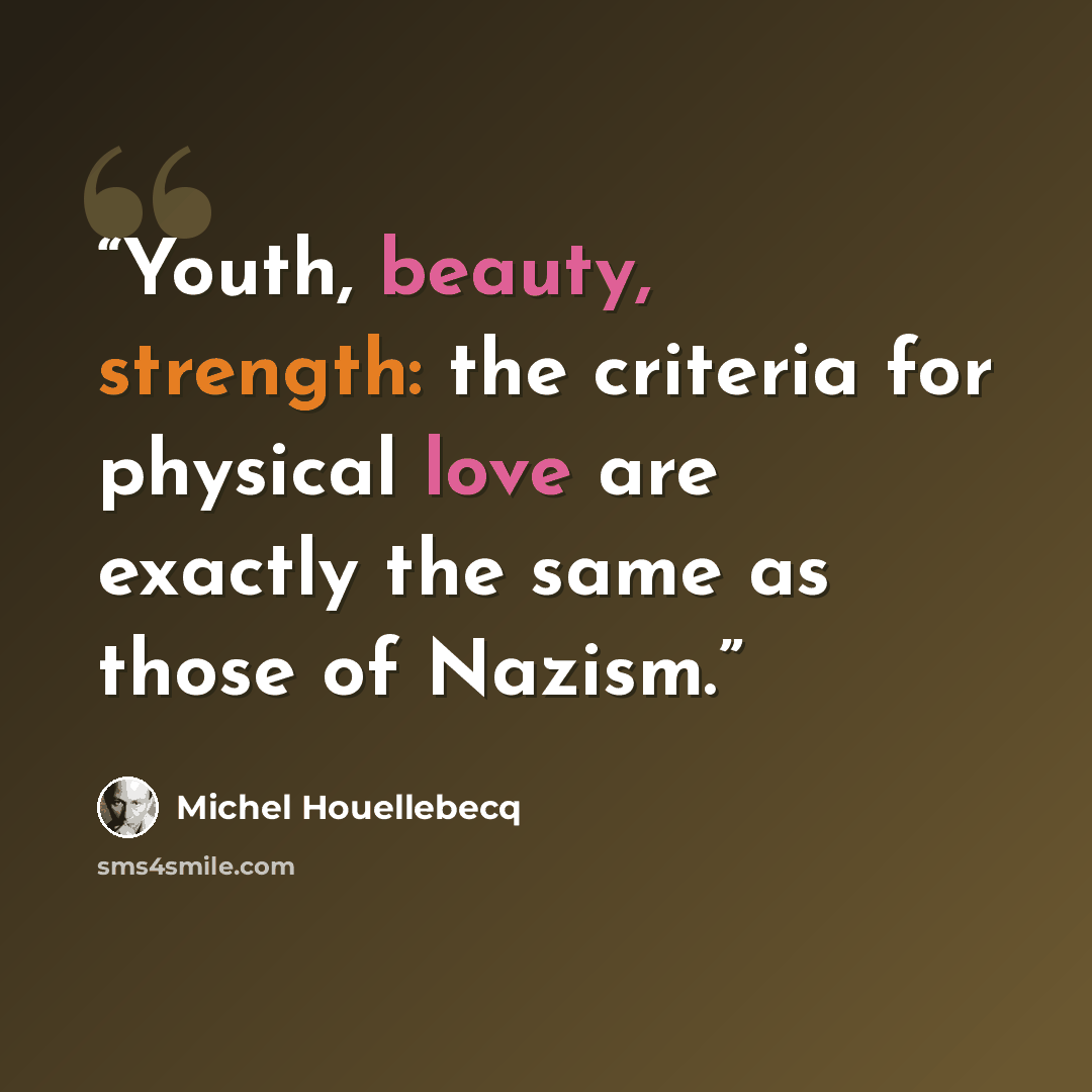 “Youth, beauty, strength: the criteria for physical love are exactly the same as those of Nazism.” quote by Michel Houellebecq