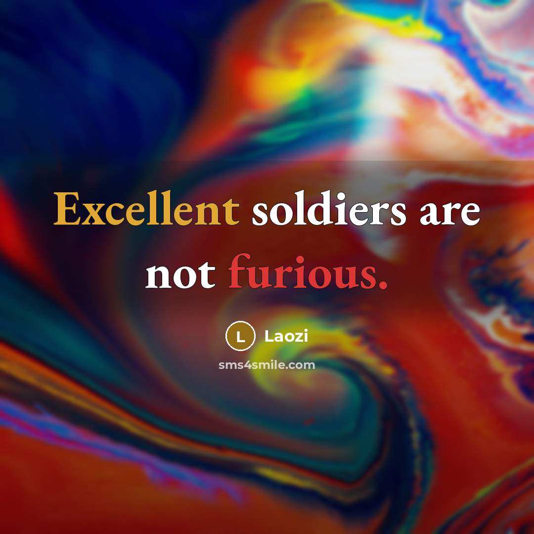 “Excellent soldiers are not furious.” quote by Laozi
