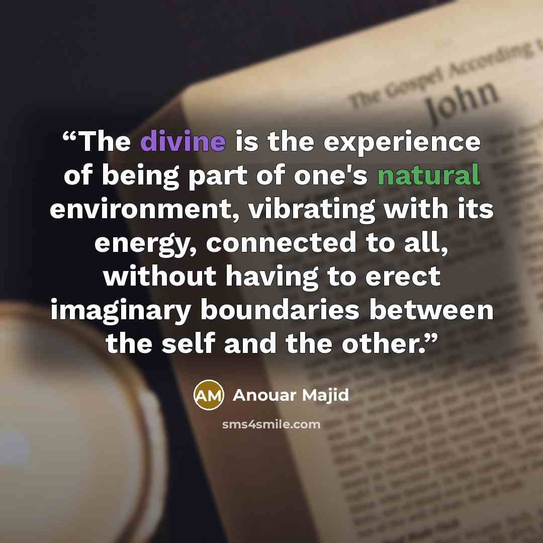 “The divine is the experience of being part of one's natural environment, vibrating with its energy, connected to all, without having to erect imaginary boundaries between the self and the other.” quote by Anouar Majid