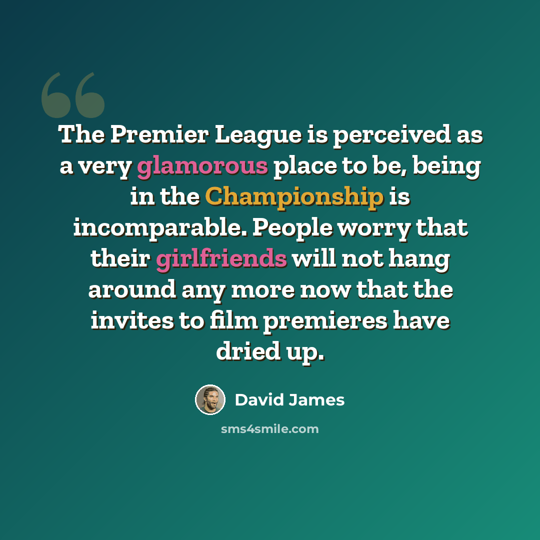 “The Premier League is perceived as a very glamorous place to be, being in the Championship is incomparable. People worry that their girlfriends will not hang around any more now that the invites to film premieres have dried up.” quote by David James
