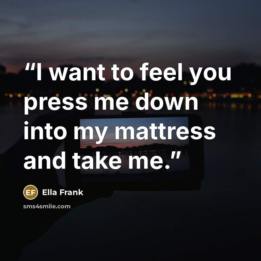 “I want to feel you press me down into my mattress and take me.” quote by Ella Frank