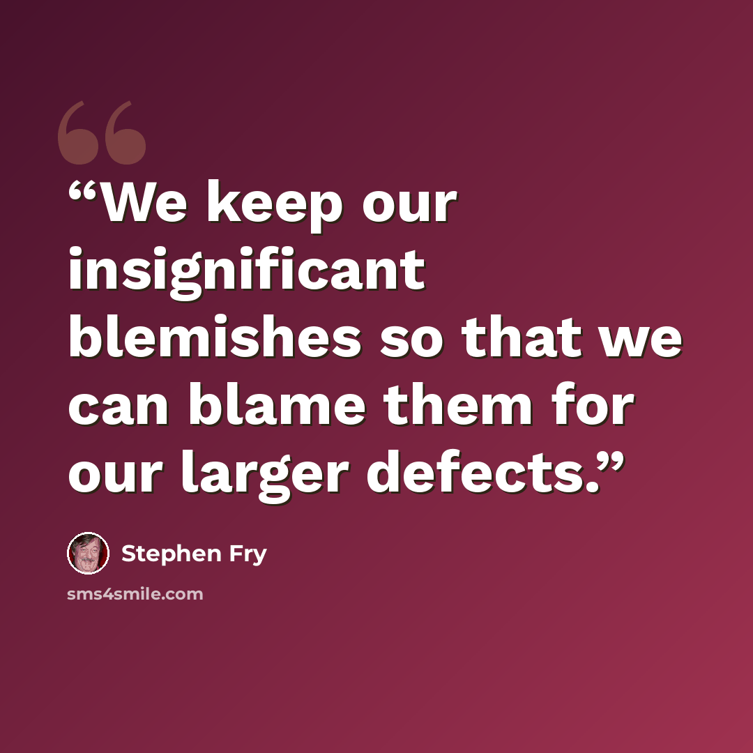 “We keep our insignificant blemishes so that we can blame them for our larger defects.” quote by Stephen Fry