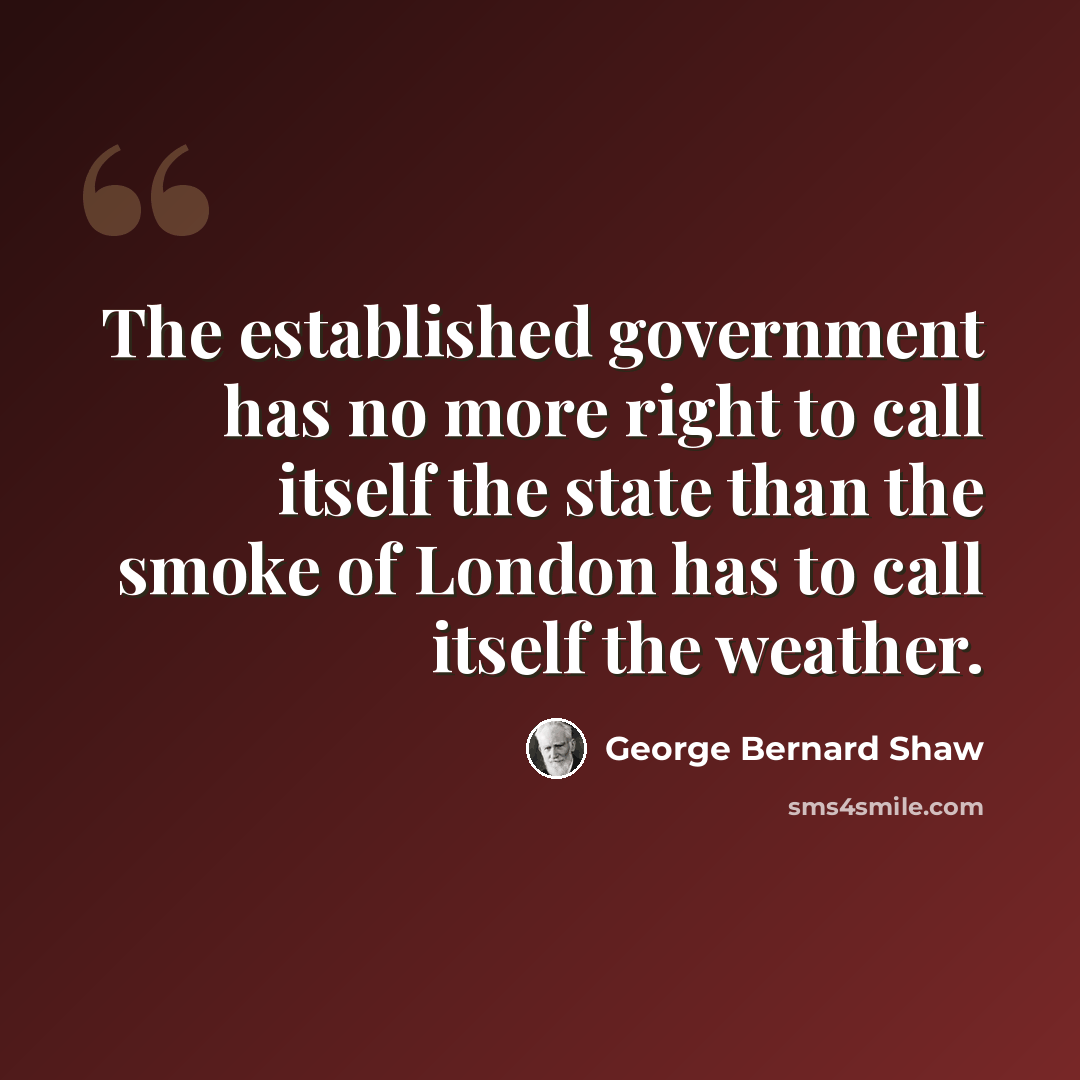 “The established government has no more right to call itself the state than the smoke of London has to call itself the weather.” quote by George Bernard Shaw