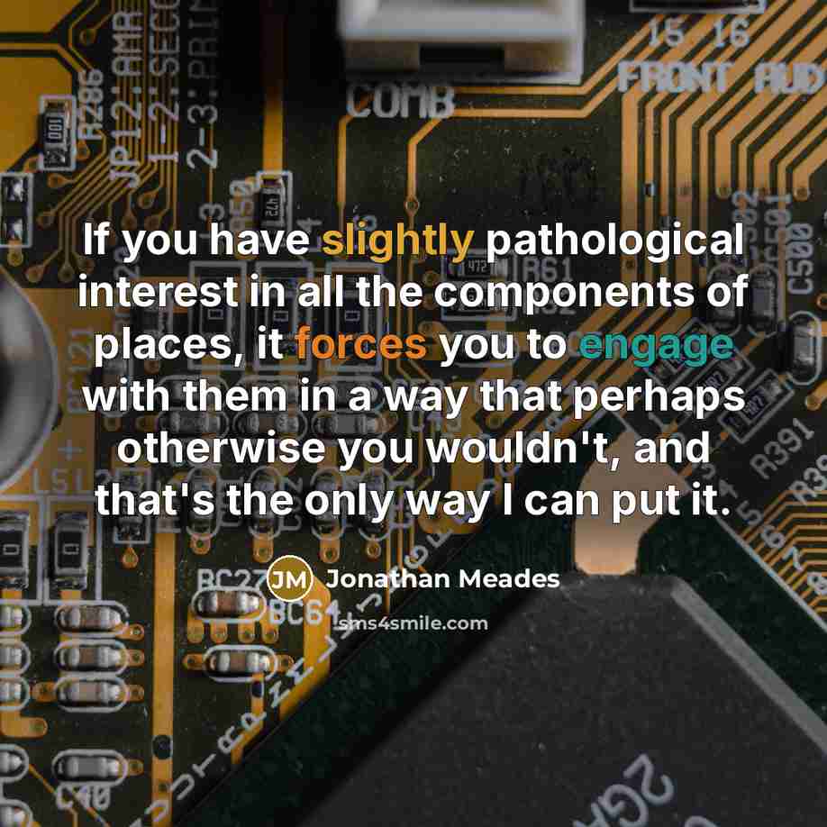 “If you have slightly pathological interest in all the components of places, it forces you to engage with them in a way that perhaps otherwise you wouldn't, and that's the only way I can put it.” quote by Jonathan Meades