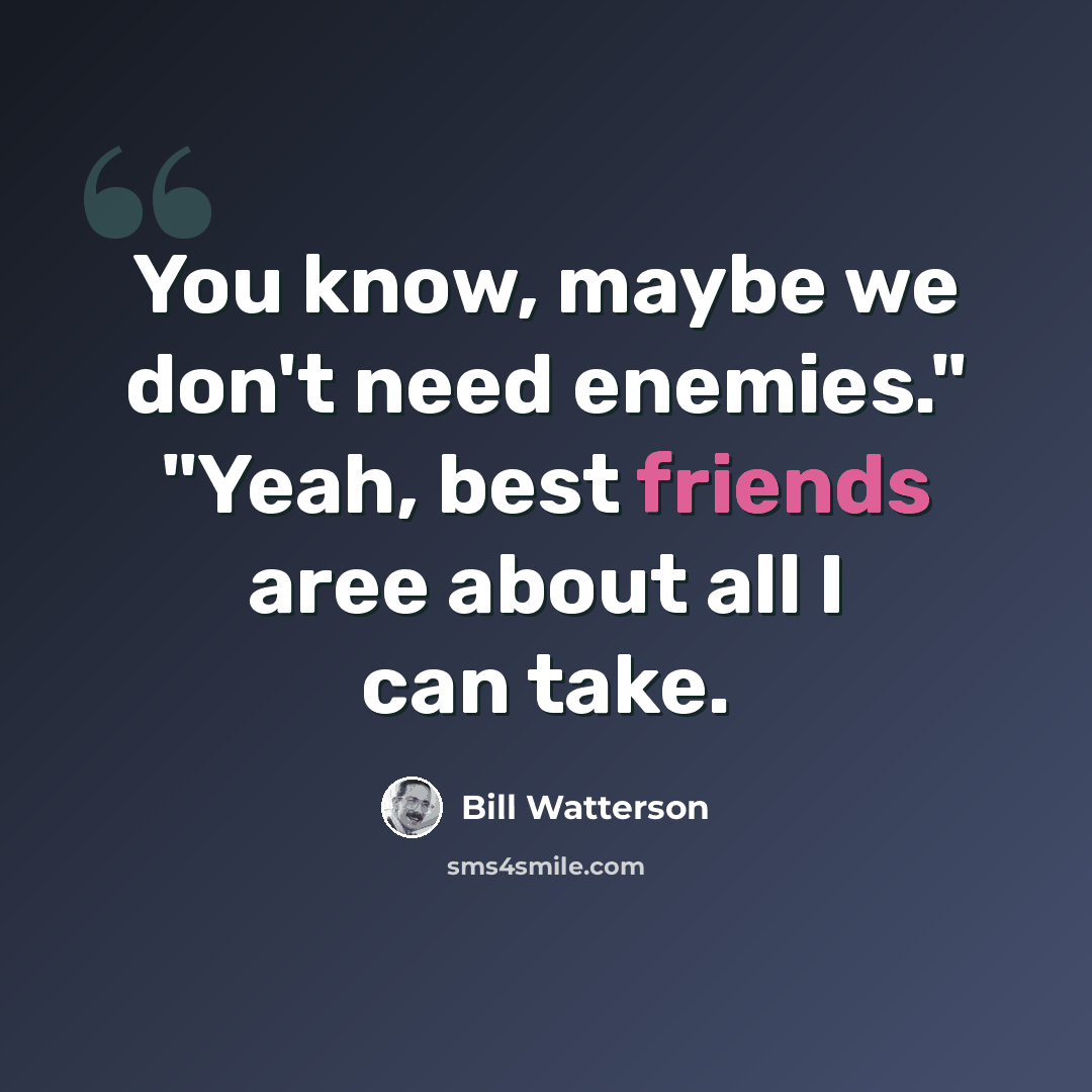 “You know, maybe we don't need enemies." "Yeah, best friends aree about all I can take.” quote by Bill Watterson