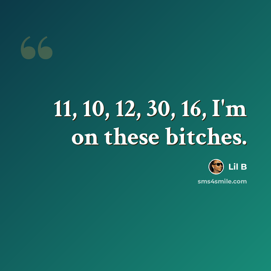 “11, 10, 12, 30, 16, I'm on these bitches.” quote by Lil B