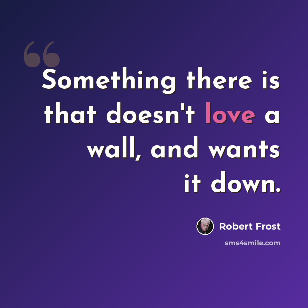 “Something there is that doesn't love a wall, and wants it down.” quote by Robert Frost