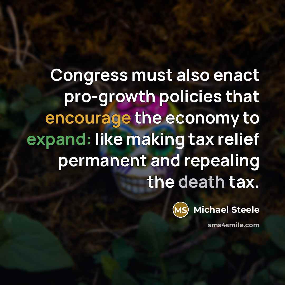 “Congress must also enact pro-growth policies that encourage the economy to expand: like making tax relief permanent and repealing the death tax.” quote by Michael Steele
