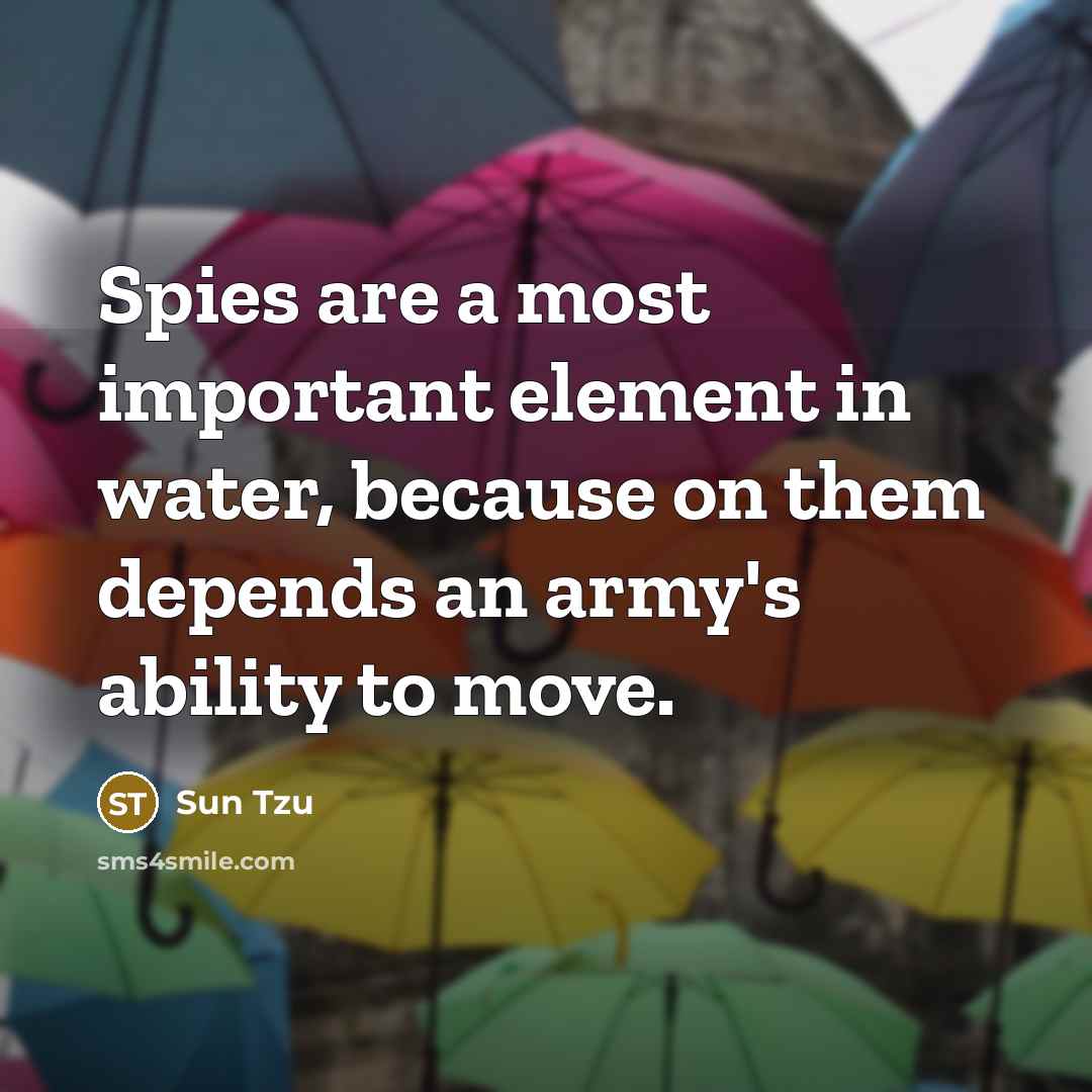 “Spies are a most important element in water, because on them depends an army's ability to move.” quote by Sun Tzu