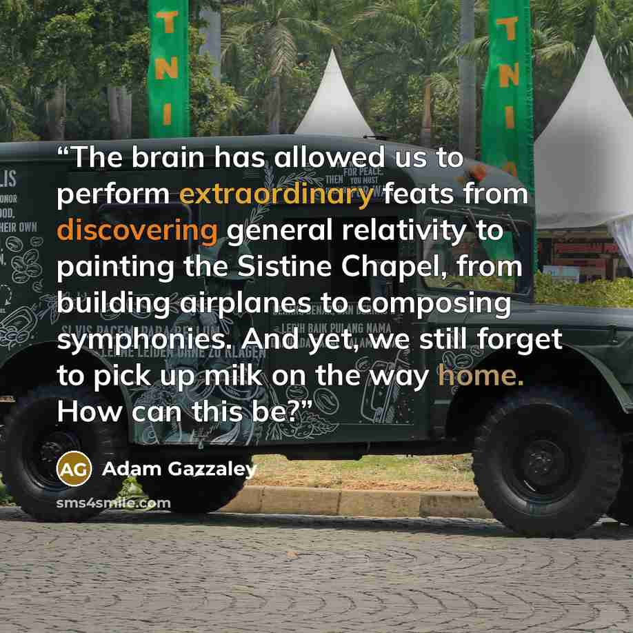 “The brain has allowed us to perform extraordinary feats from discovering general relativity to painting the Sistine Chapel, from building airplanes to composing symphonies. And yet, we still forget to pick up milk on the way home. How can this be?” quote by Adam Gazzaley
