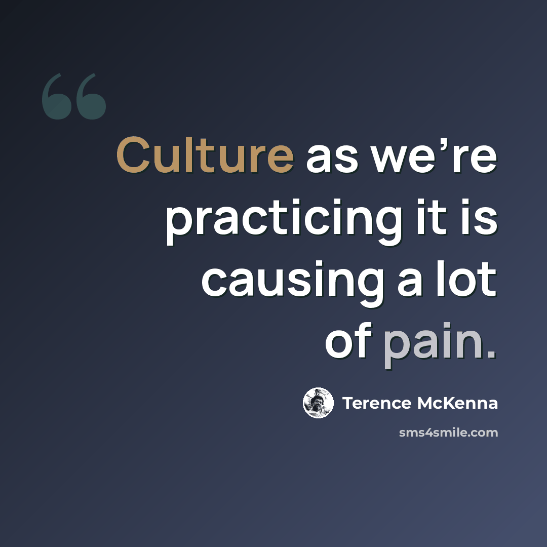“Culture as we're practicing it is causing a lot of pain.” quote by Terence McKenna