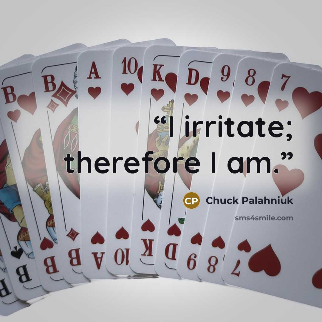 “I irritate; therefore I am.” quote by Chuck Palahniuk