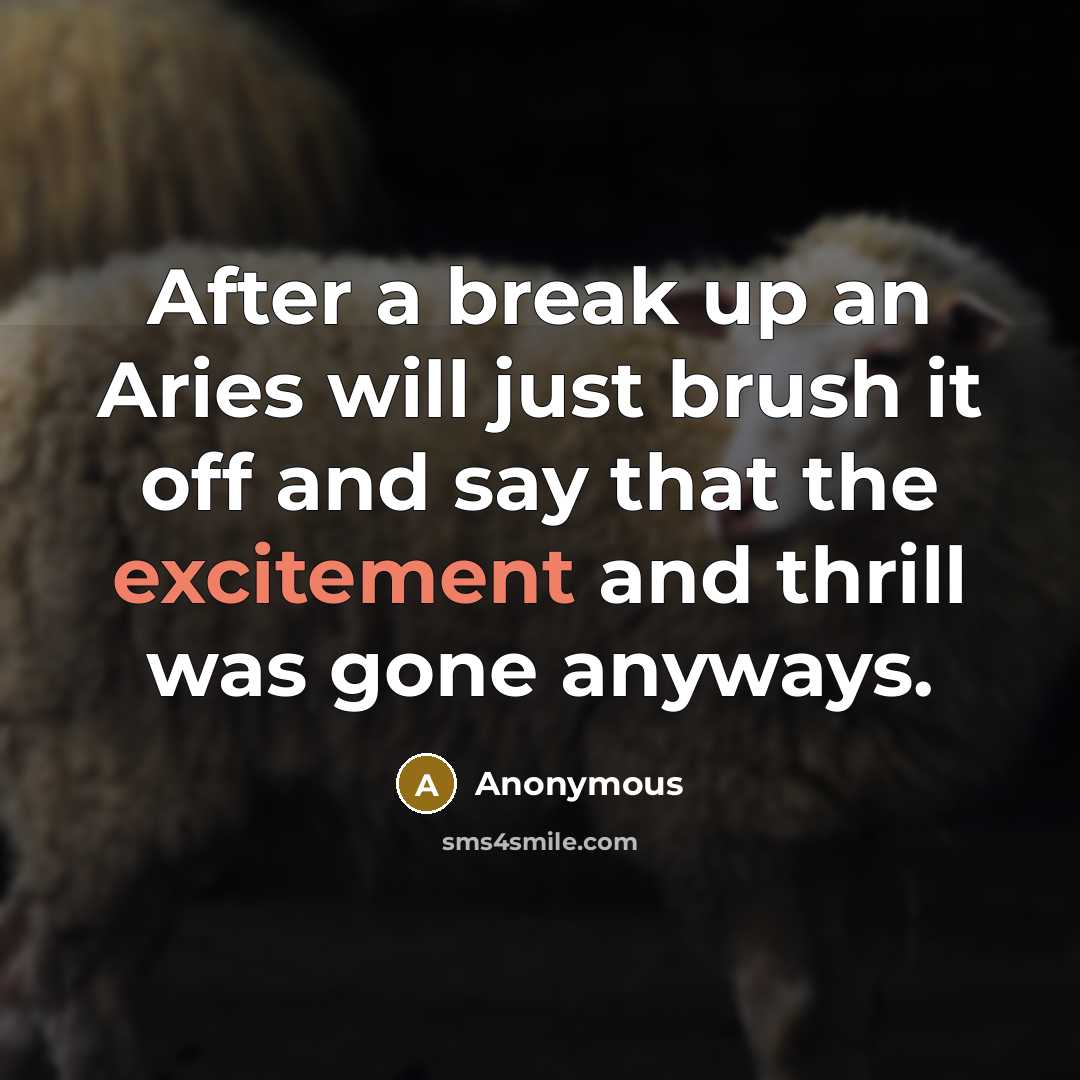 “After a break up an Aries will just brush it off and say that the excitement and thrill was gone anyways.” quote by Anonymous