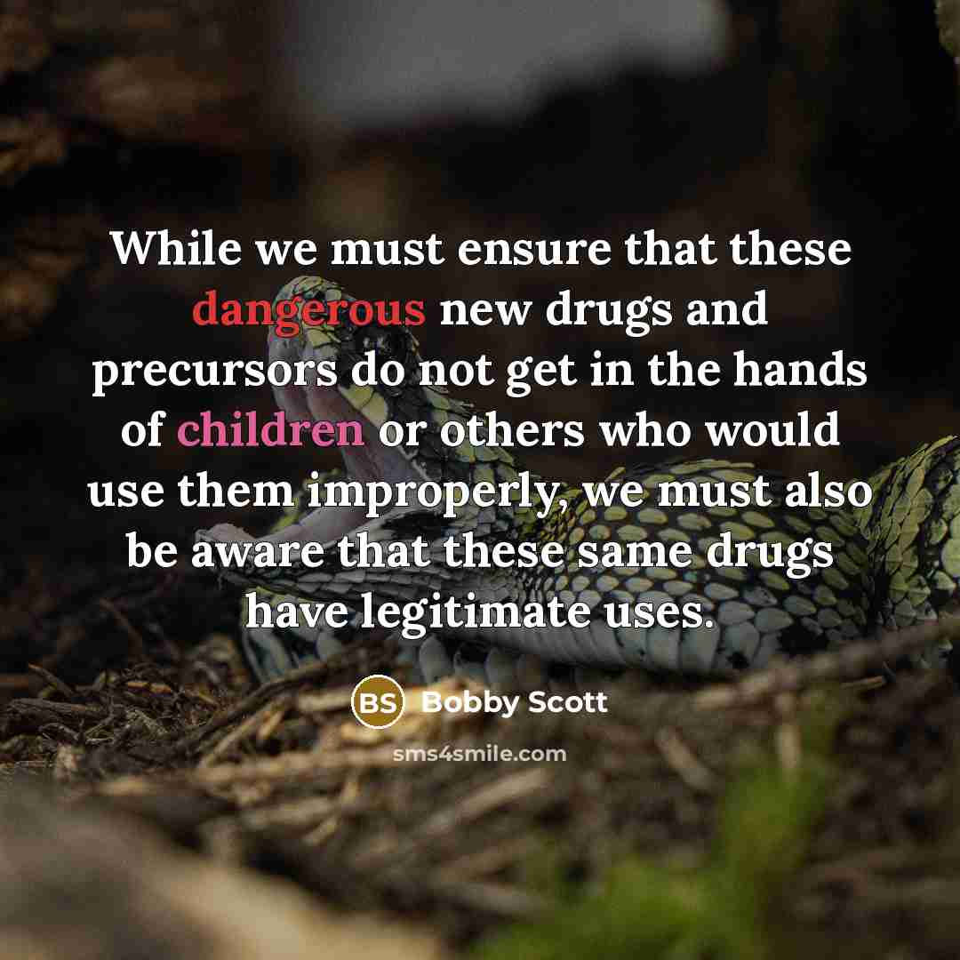 “While we must ensure that these dangerous new drugs and precursors do not get in the hands of children or others who would use them improperly, we must also be aware that these same drugs have legitimate uses.” quote by Bobby Scott