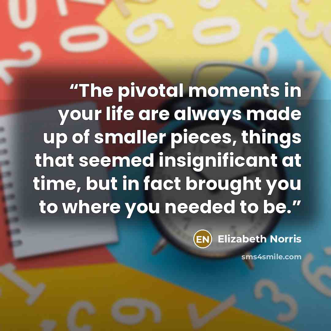 “The pivotal moments in your life are always made up of smaller pieces, things that seemed insignificant at time, but in fact brought you to where you needed to be.” quote by Elizabeth Norris