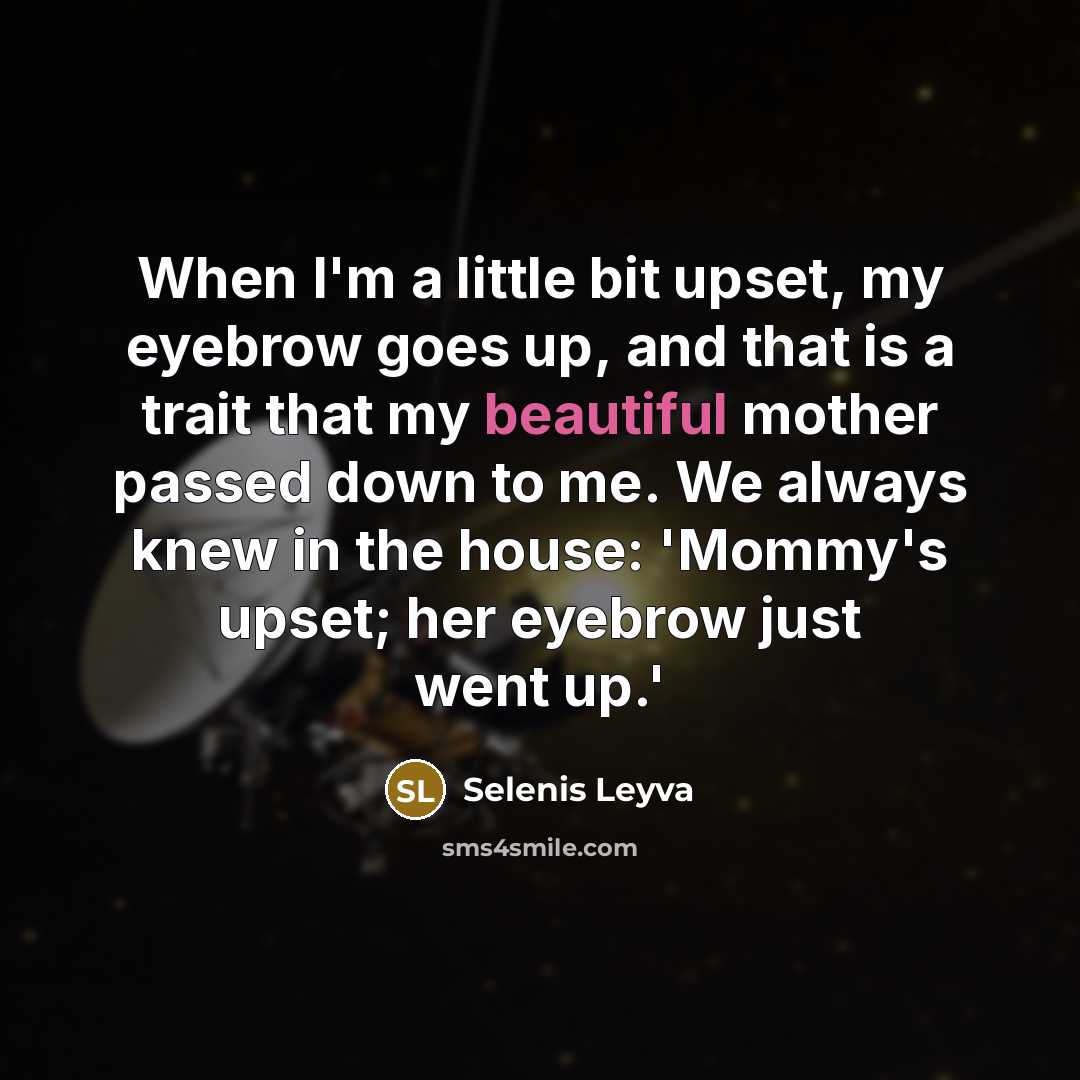 “When I'm a little bit upset, my eyebrow goes up, and that is a trait that my beautiful mother passed down to me. We always knew in the house: 'Mommy's upset; her eyebrow just went up.'” quote by Selenis Leyva
