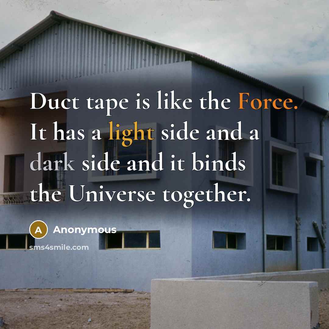 “Duct tape is like the Force. It has a light side and a dark side and it binds the Universe together.” quote by Anonymous