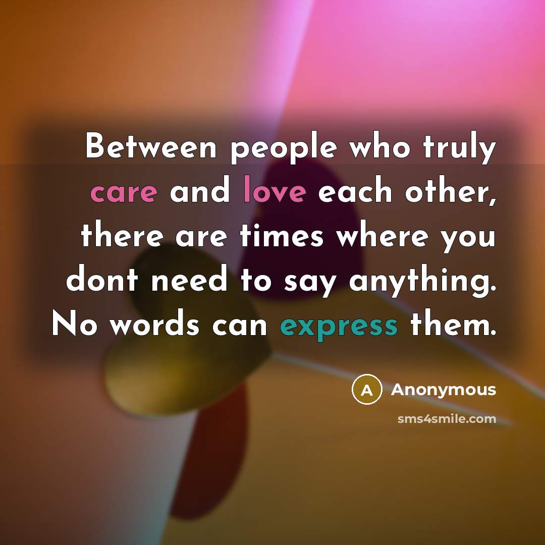 “Between people who truly care and love each other, there are times where you dont need to say anything. No words can express them.” quote by Anonymous