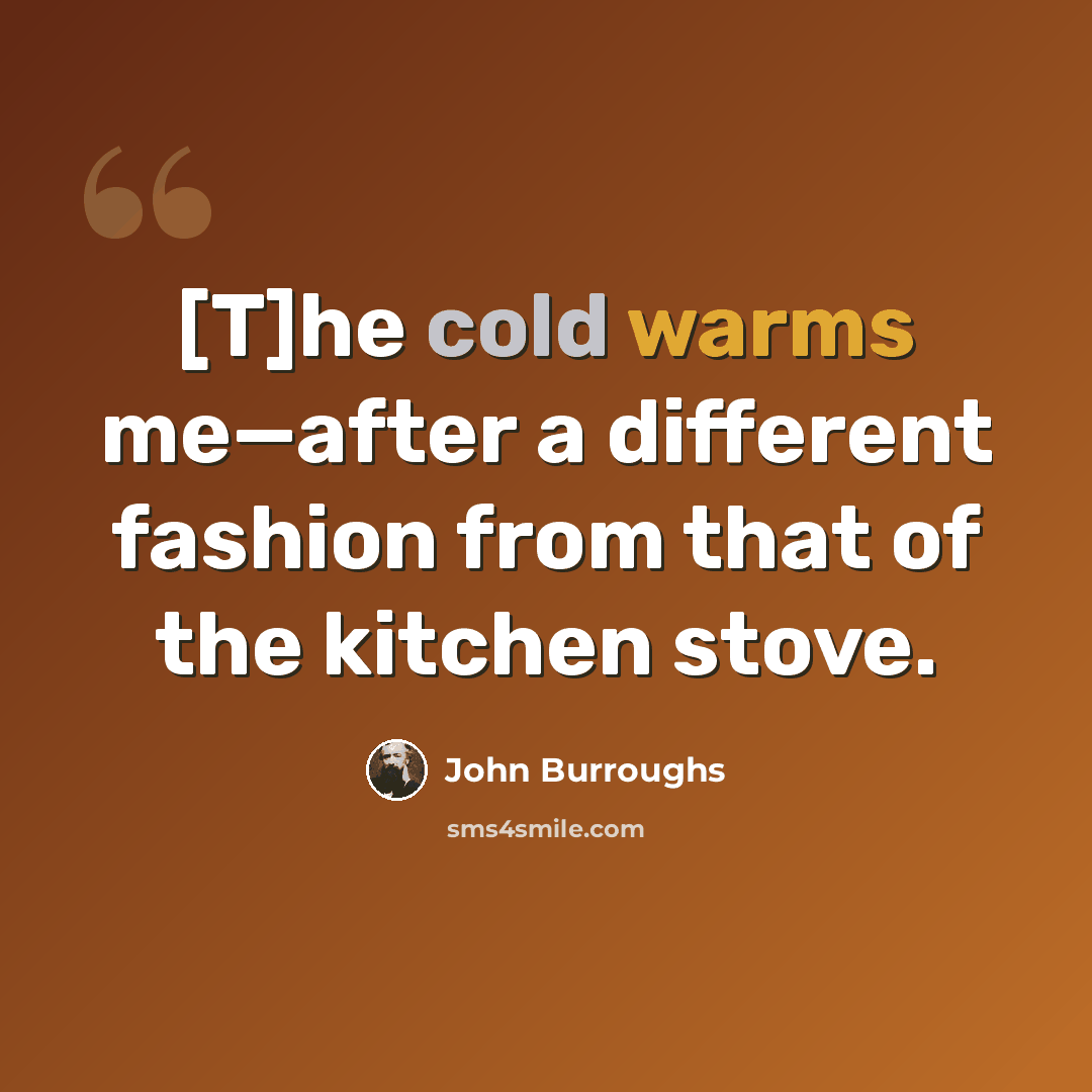 “[T]he cold warms me—after a different fashion from that of the kitchen stove.” quote by John Burroughs
