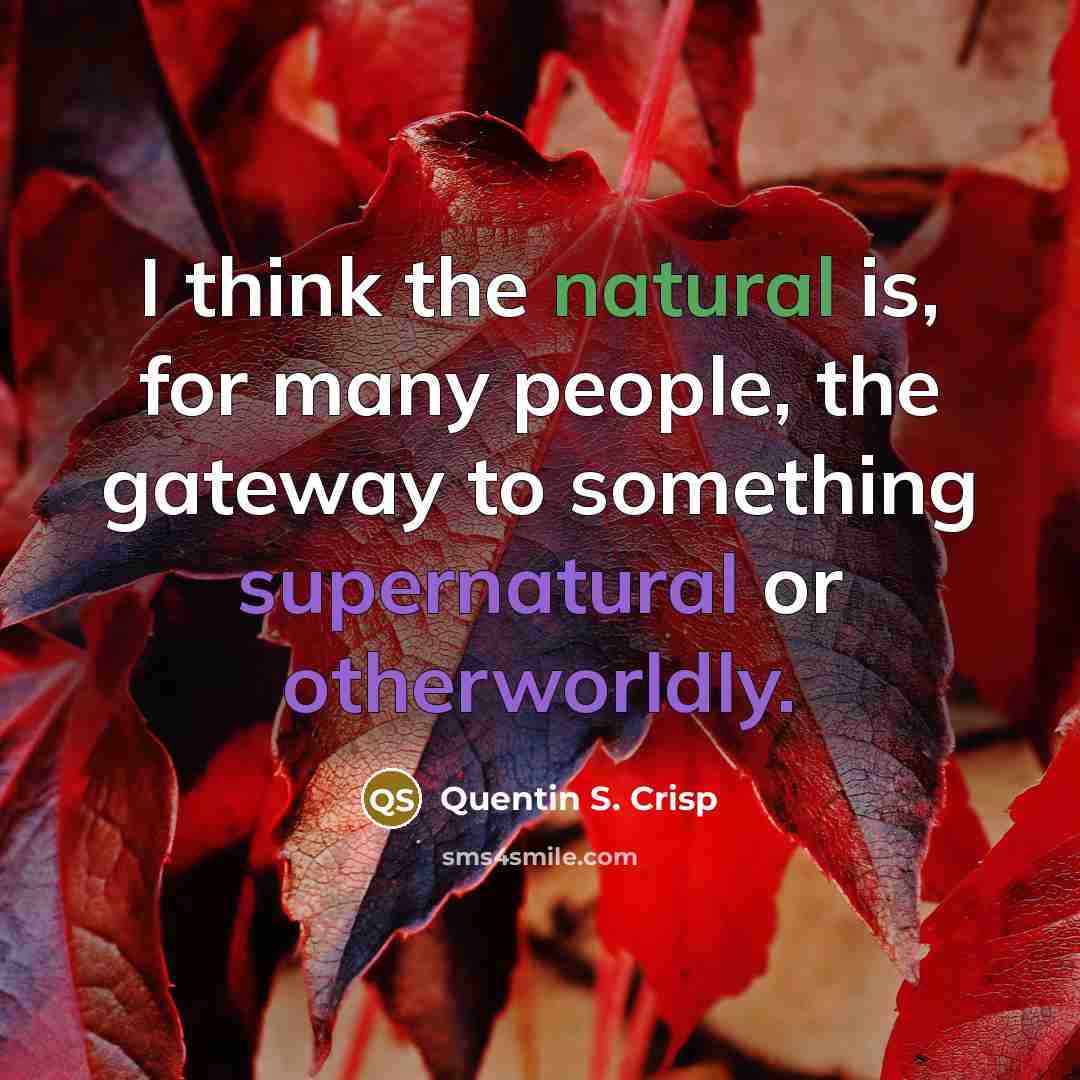 “I think the natural is, for many people, the gateway to something supernatural or otherworldly.” quote by Quentin S. Crisp