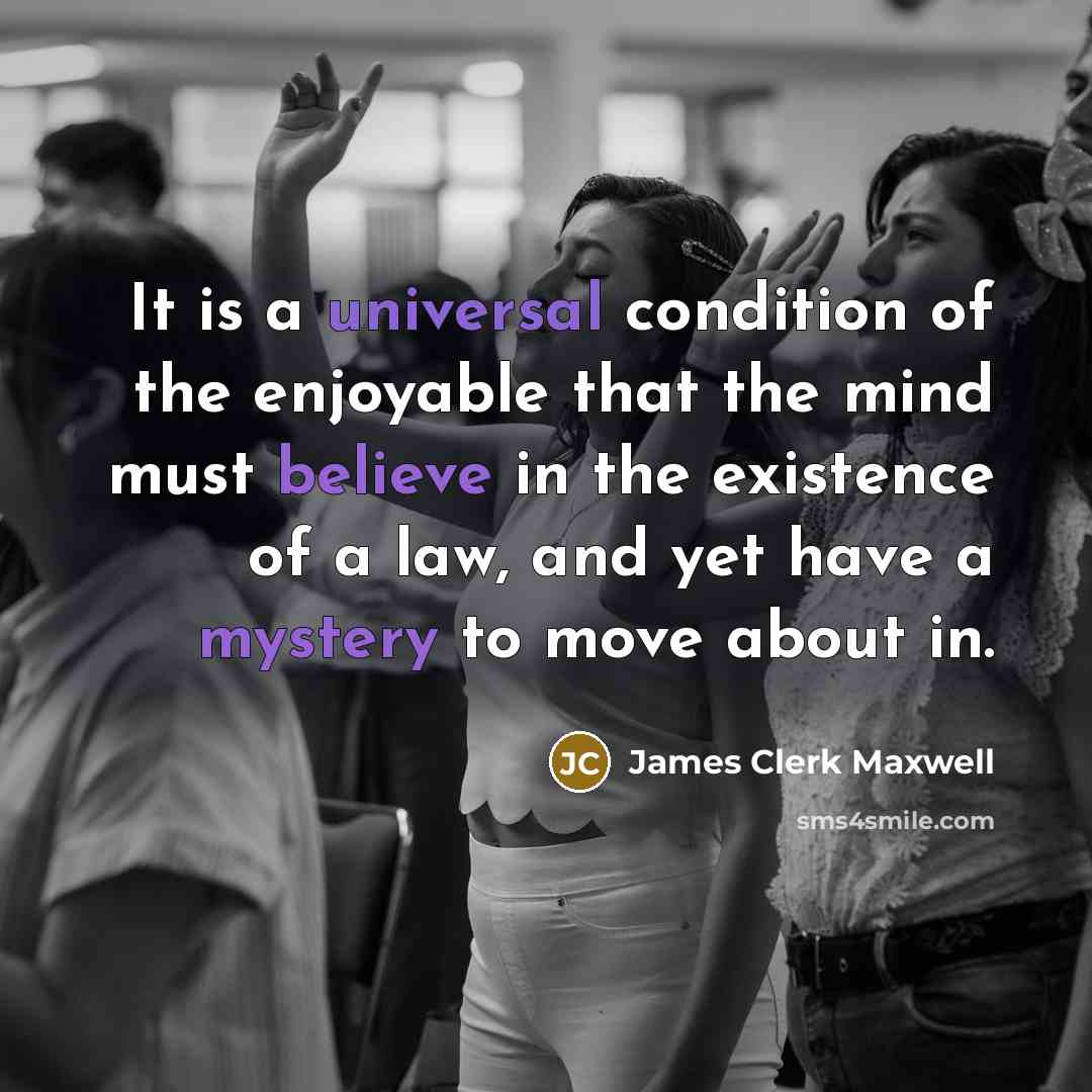“It is a universal condition of the enjoyable that the mind must believe in the existence of a law, and yet have a mystery to move about in.” quote by James Clerk Maxwell