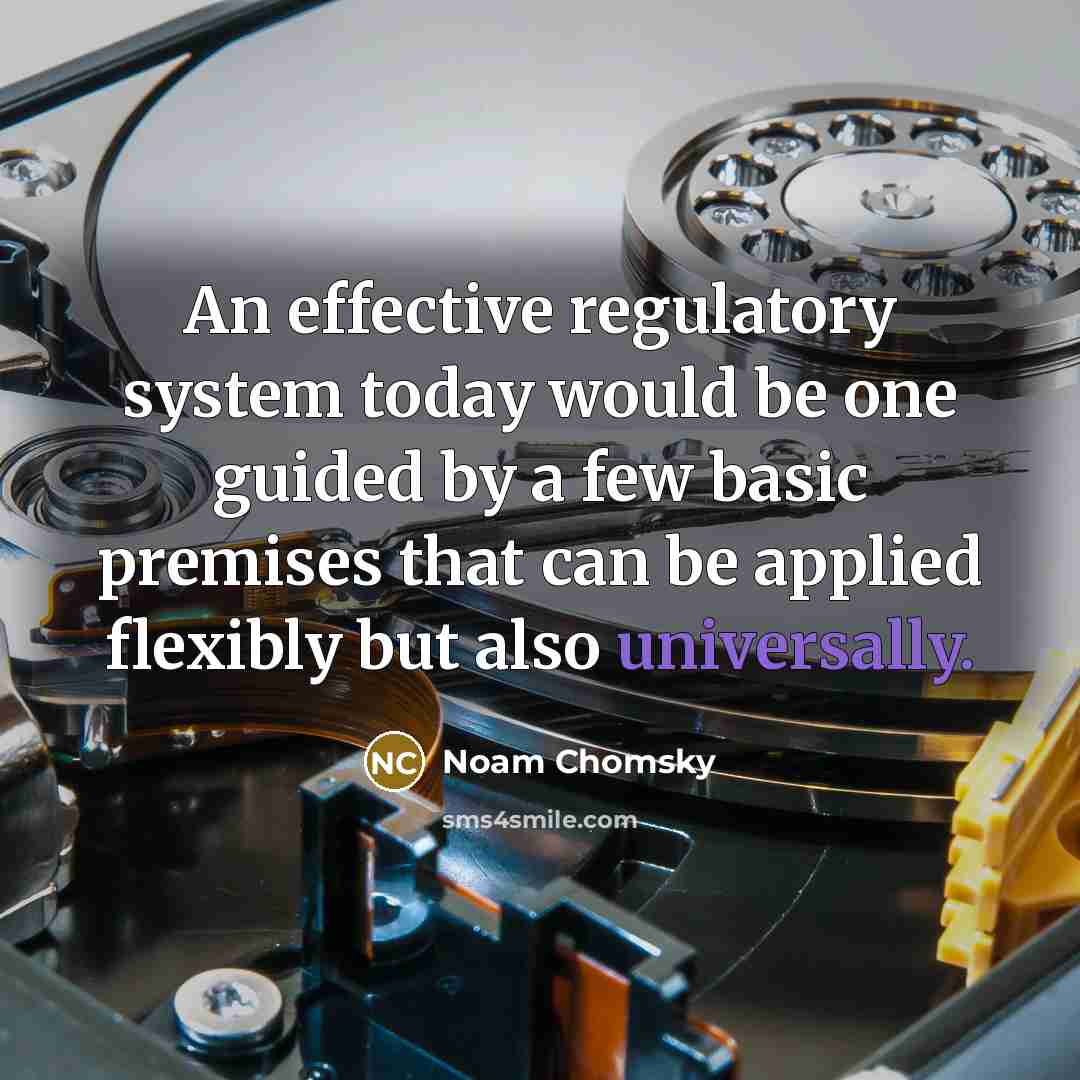 “An effective regulatory system today would be one guided by a few basic premises that can be applied flexibly but also universally.” quote by Noam Chomsky