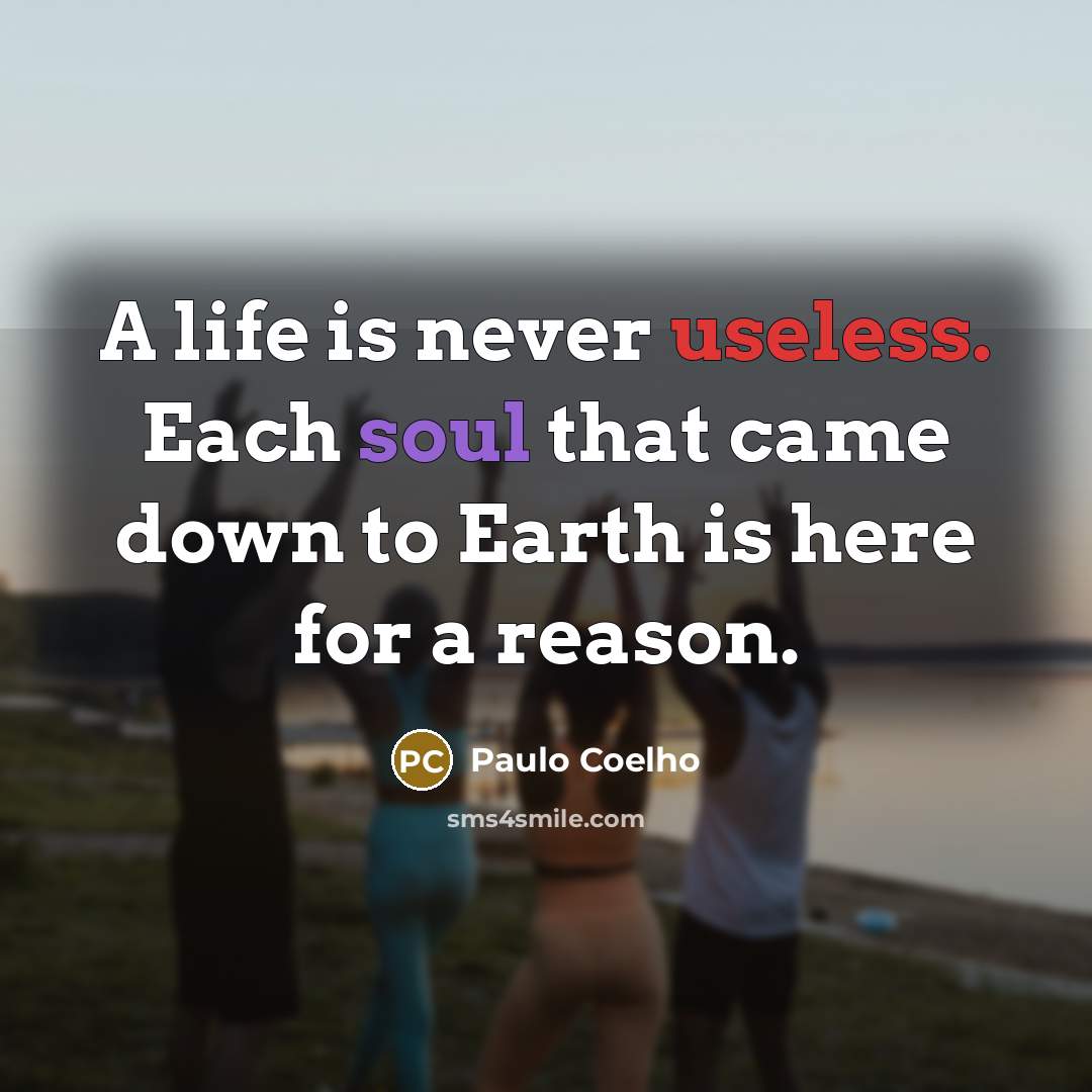 “A life is never useless. Each soul that came down to Earth is here for a reason.” quote by Paulo Coelho