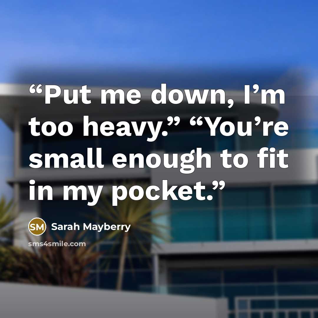 “Put me down, I’m too heavy.” “You’re small enough to fit in my pocket.” quote by Sarah Mayberry