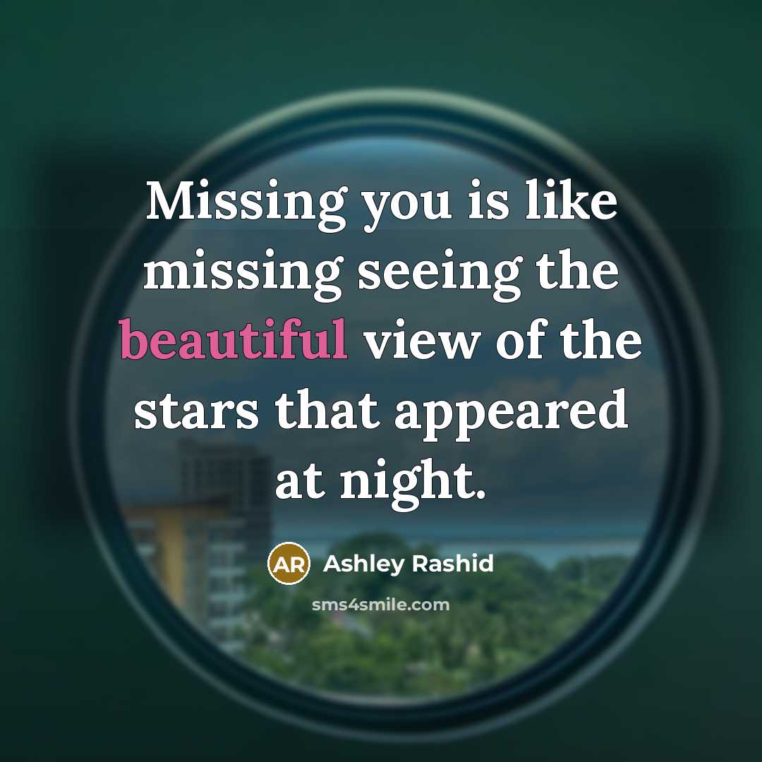 “Missing you is like missing seeing the beautiful view of the stars that appeared at night.” quote by Ashley Rashid
