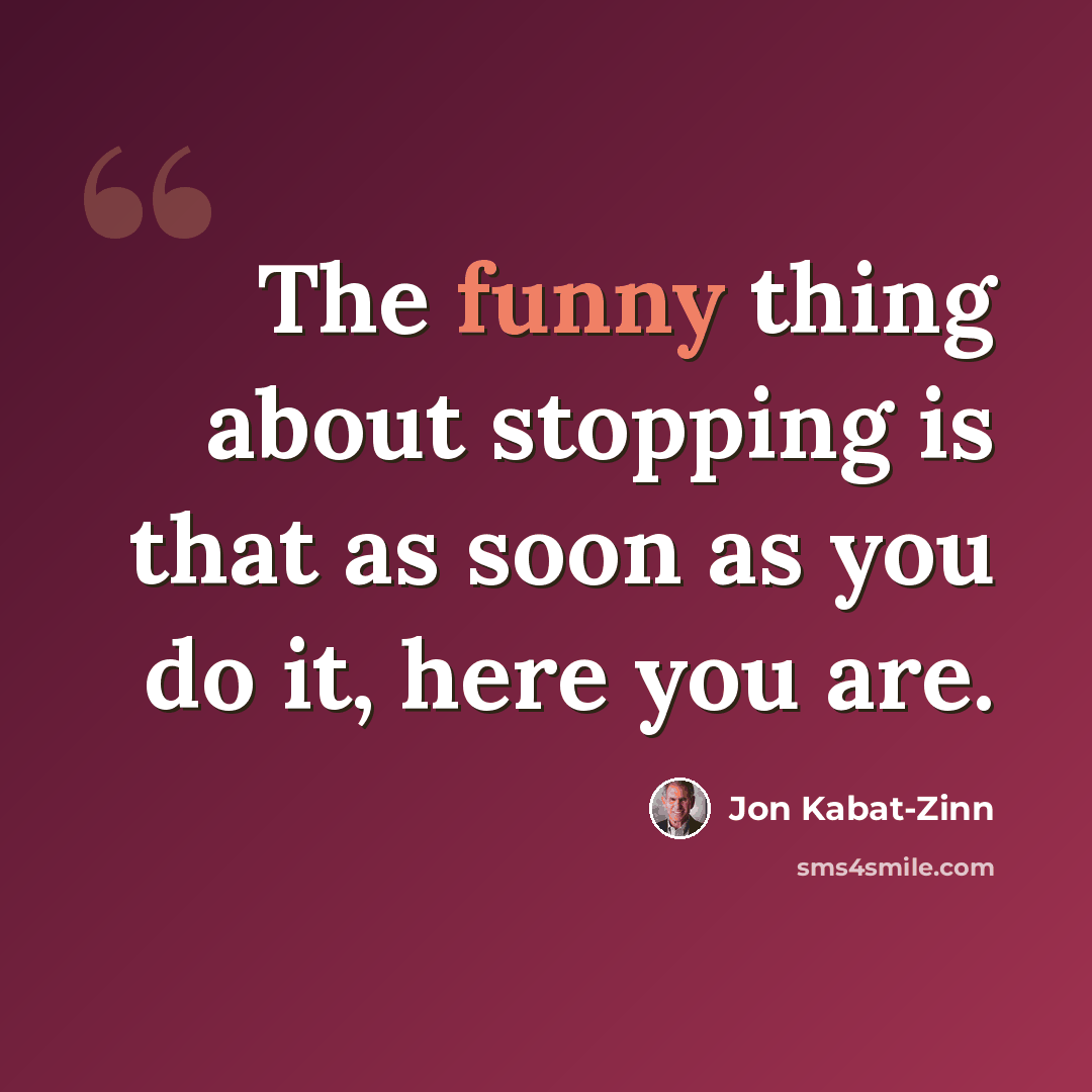 “The funny thing about stopping is that as soon as you do it, here you are.” quote by Jon Kabat-Zinn