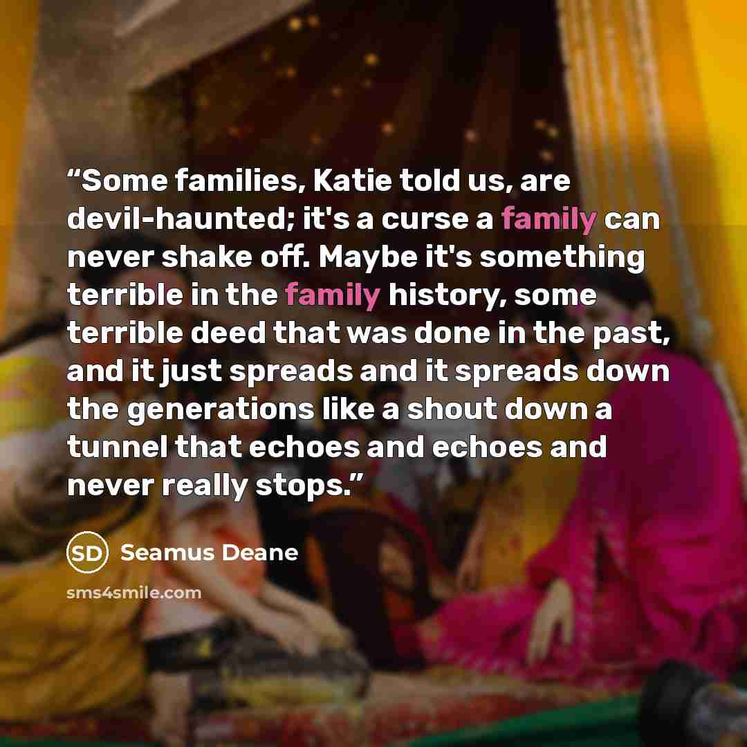 “Some families, Katie told us, are devil-haunted; it's a curse a family can never shake off. Maybe it's something terrible in the family history, some terrible deed that was done in the past, and it just spreads and it spreads down the generations like a shout down a tunnel that echoes and echoes…” quote by Seamus Deane