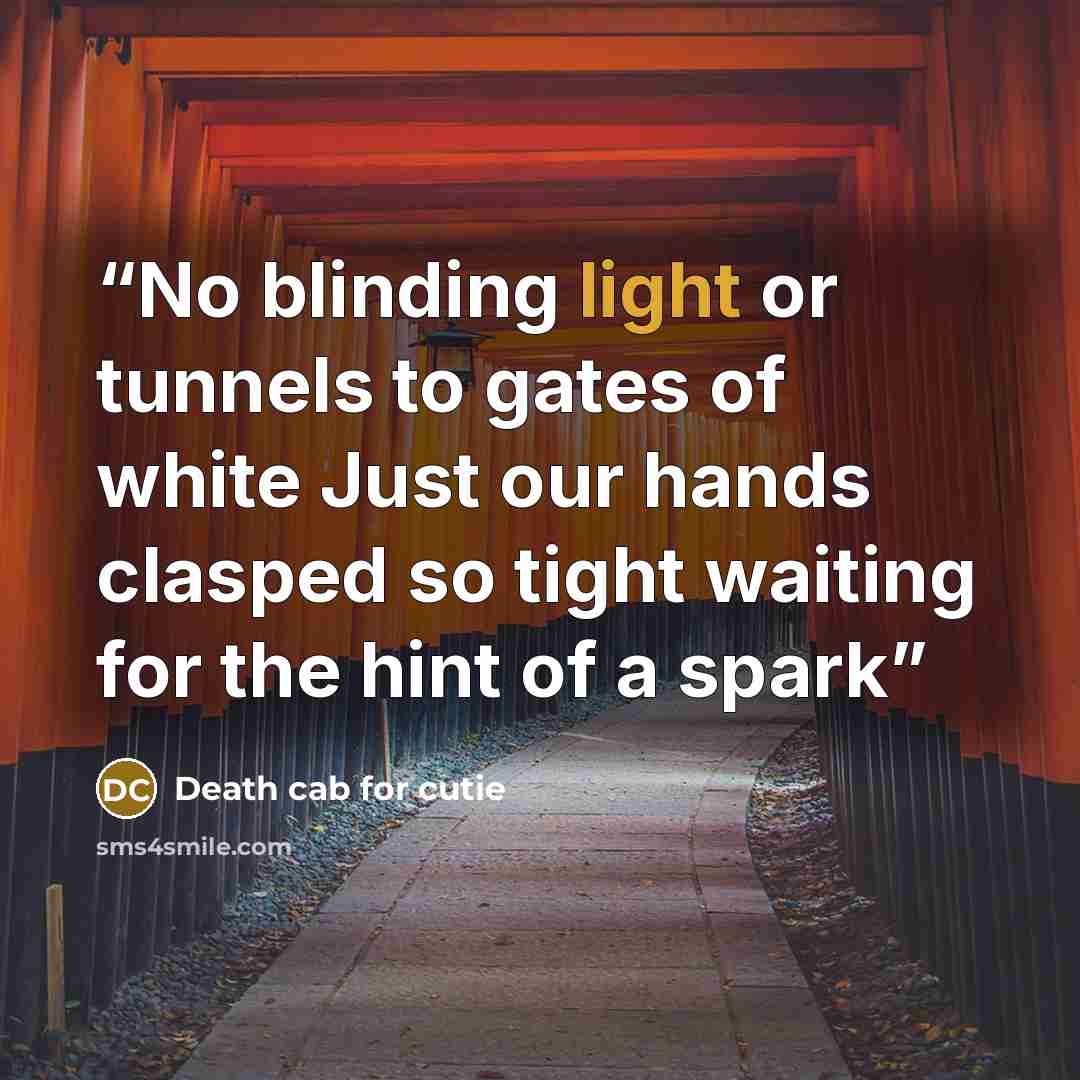 “No blinding light or tunnels to gates of white Just our hands clasped so tight waiting for the hint of a spark” quote by Death Cab for Cutie