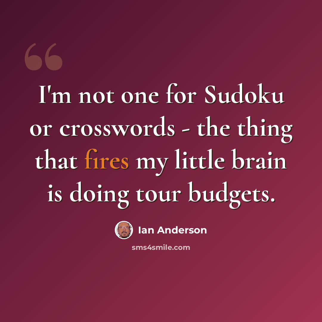“I'm not one for Sudoku or crosswords - the thing that fires my little brain is doing tour budgets.” quote by Ian Anderson