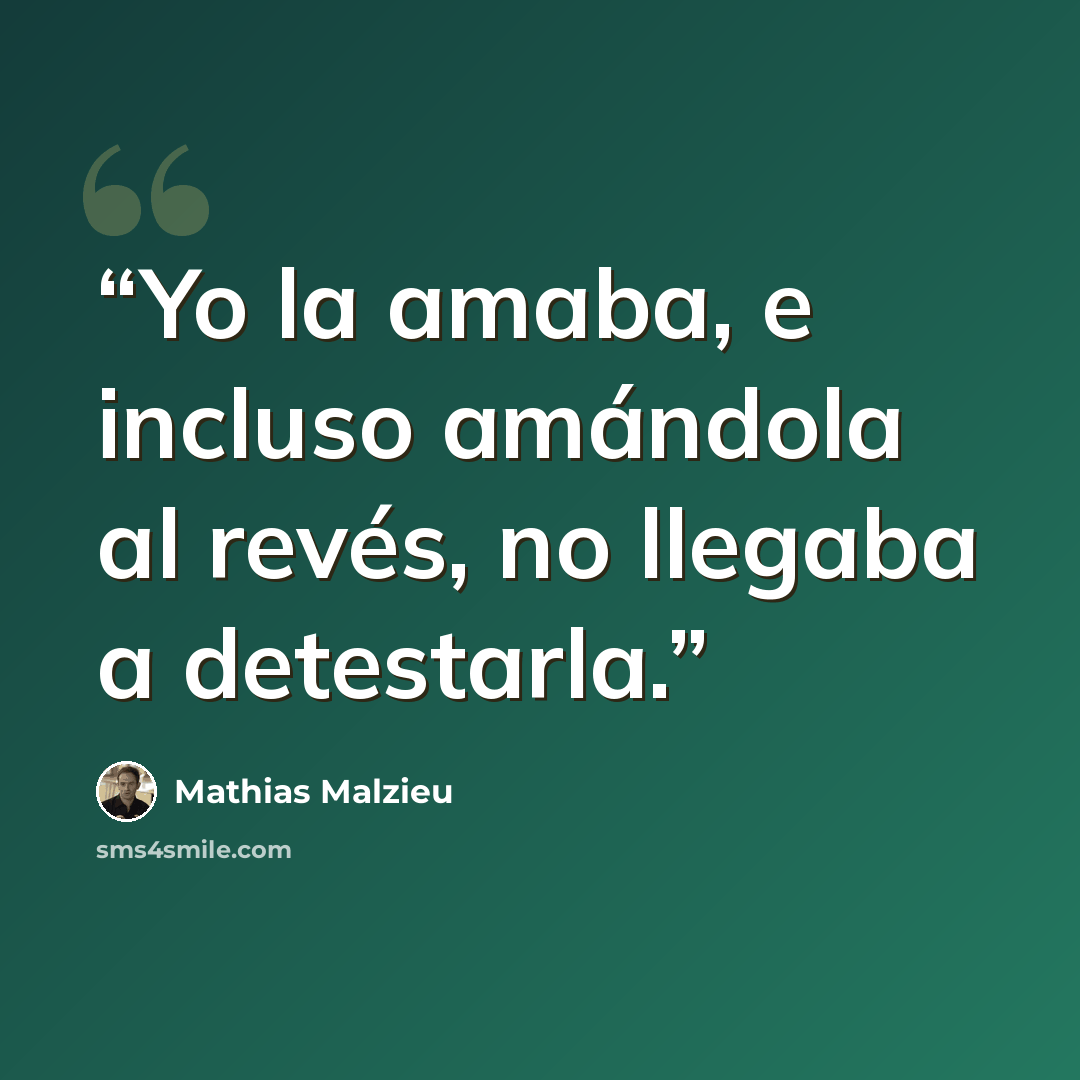 “Yo la amaba, e incluso amándola al revés, no llegaba a detestarla.” quote by Mathias Malzieu